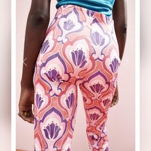 Zara Pink Purple Coral Funky Retro Paisley High-Rise Slim Fit Pants Size 6